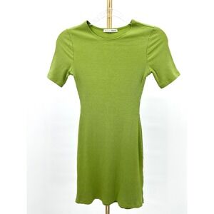 Reformation‎ Ribbed Knit Mini Dress Green XS Minimalist Basic Eco-Chic Layers